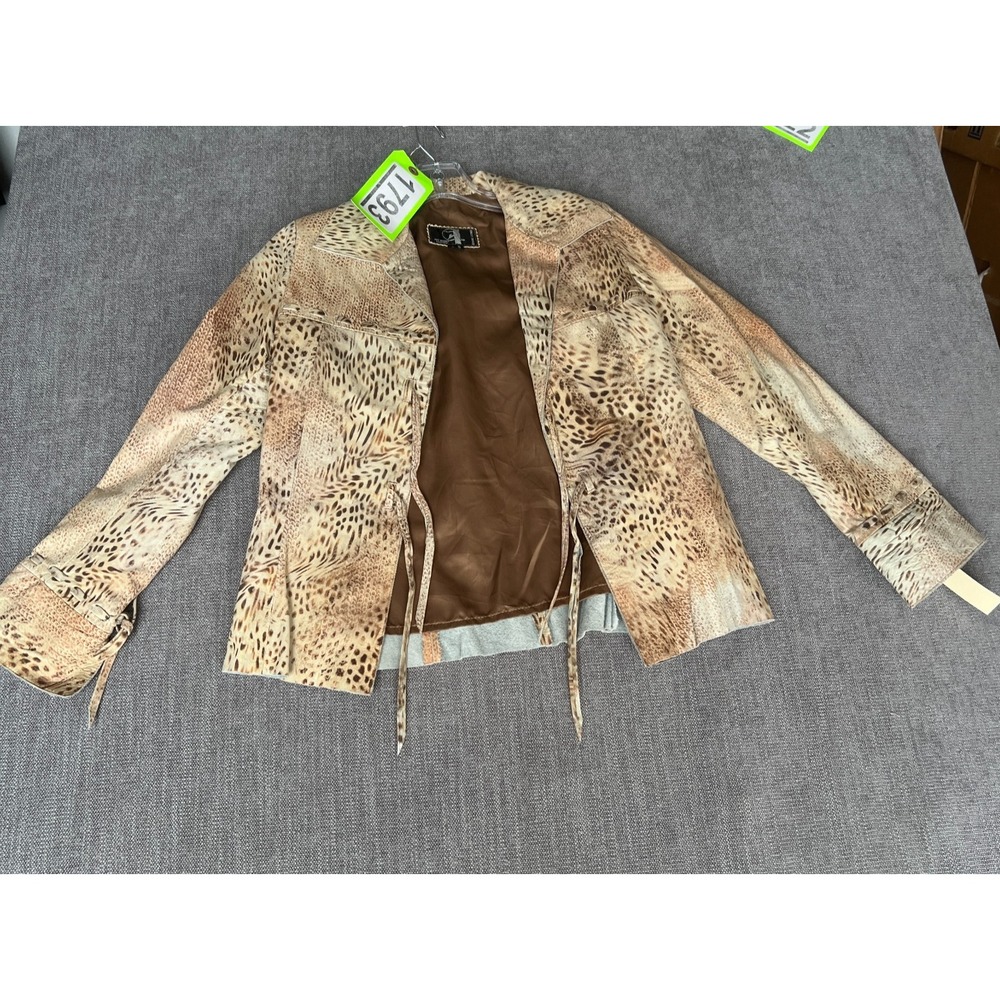Art Design Leather Jacket Women XS Multi Leopard Snake Print Luxury Outerwear